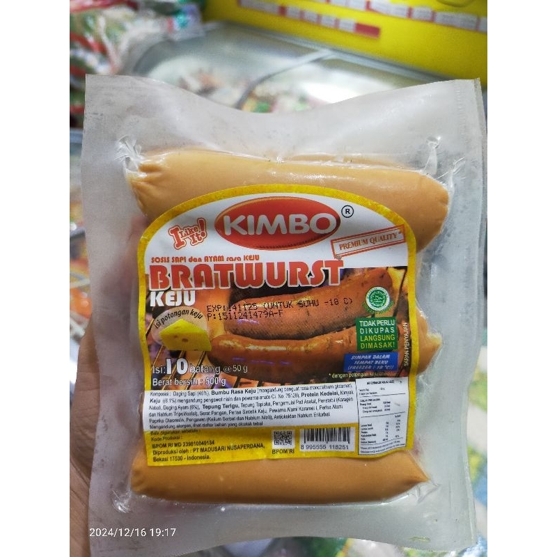 

Sosis kimbo bratwurst Keju isi 10 berat 500g