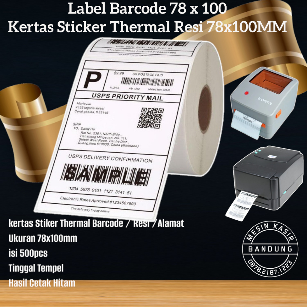 

Label Barcode 78x100 / Kertas Sticker Thermal Resi 78x100MM