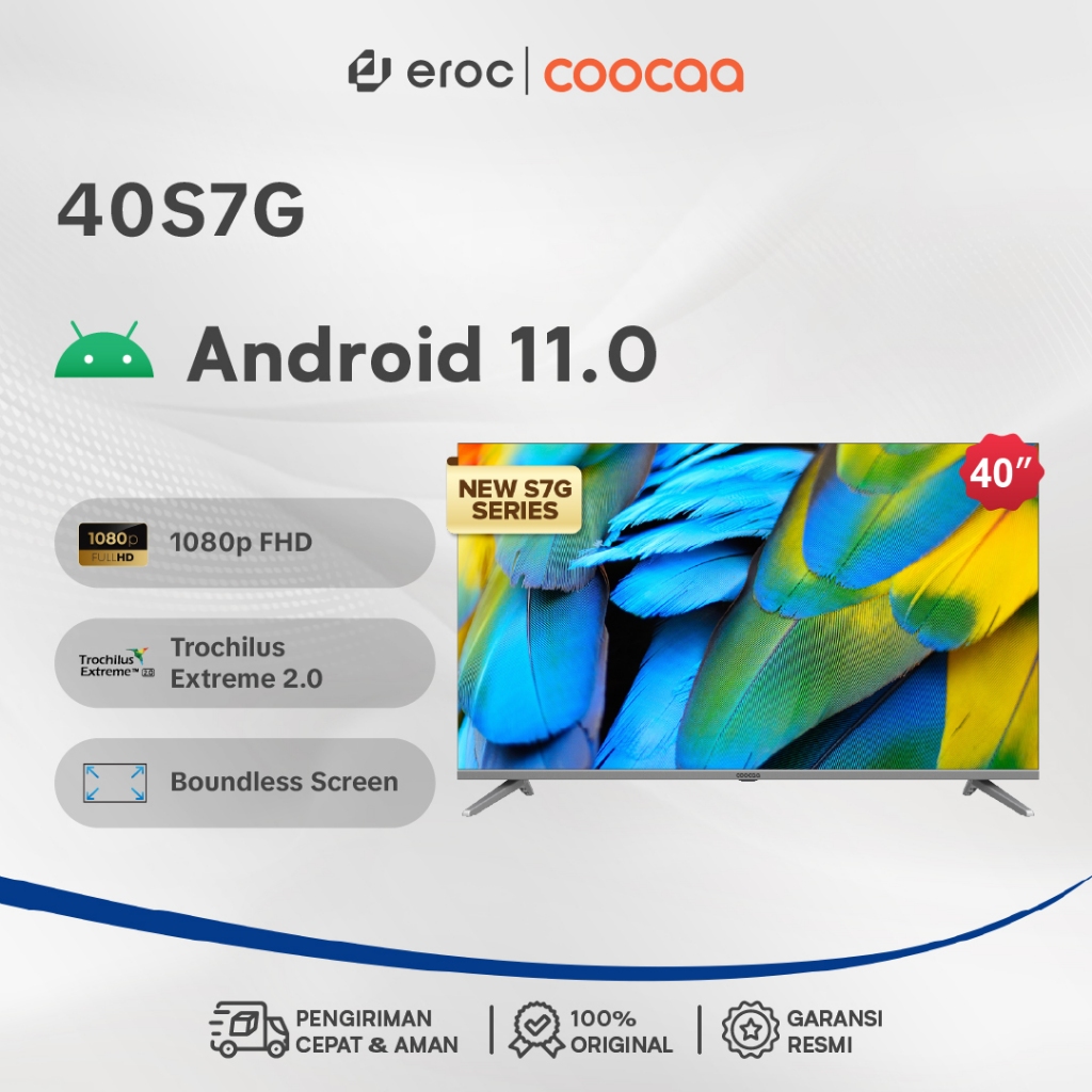 TV COOCAA Smart Android  LED TV 40 Inch - Digital TV - Android 11 - HDR 10 - WIFI 4/5G (Coocaa 40S7G