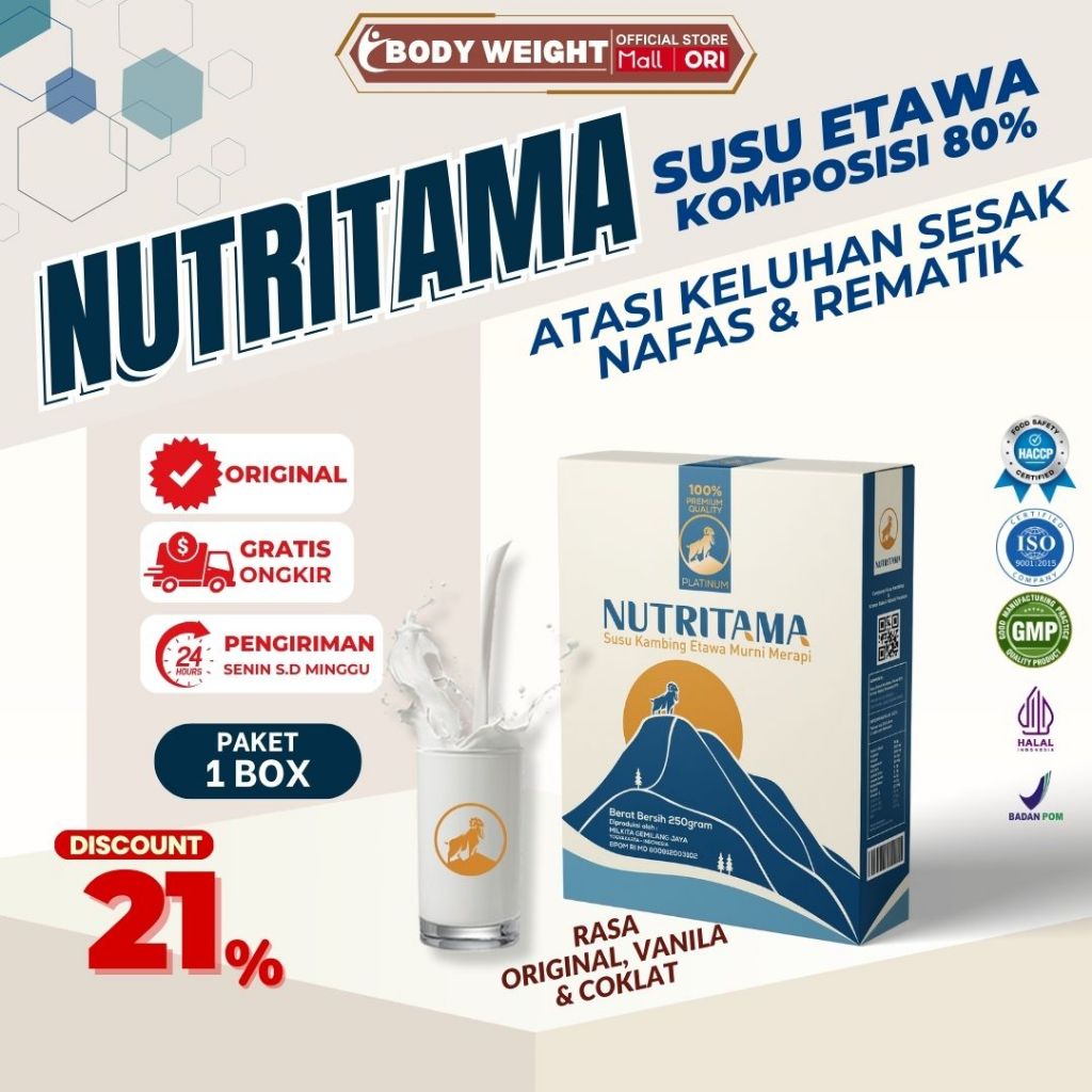 

Nutritama Platinum Susu Kambing Etawa Untuk Membantu Pertumbuhan Tulang Anak Paket 1 Box Kemasan 250gr