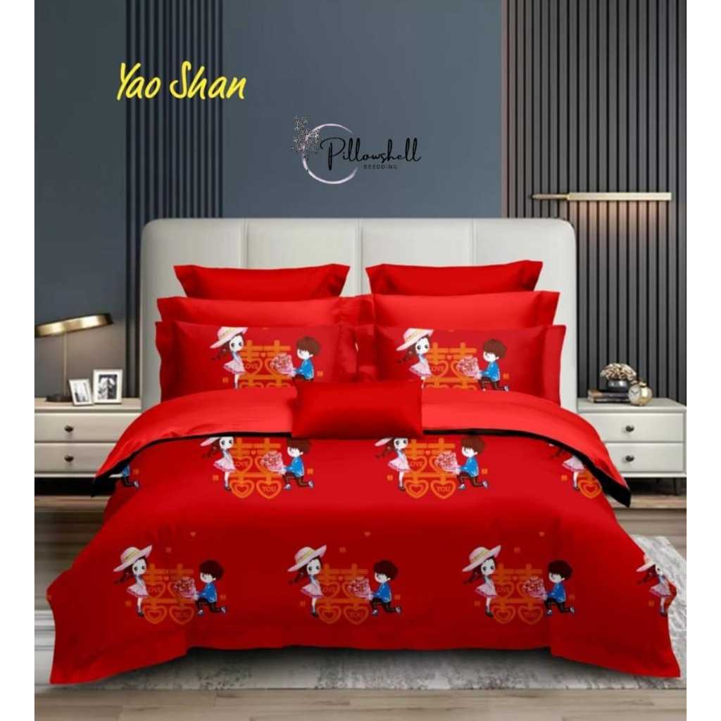 SPREI-SET Motif Wedding Merah Bahan katun Jepang Premium