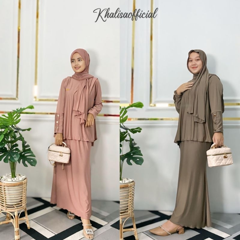 KHALISA ONE SET ROK MALAY JERSEY SPANDEX PREMIUM FREE HIJAB (PASHIMA) JUMBO LD 120 ||ONESET ROK WANI