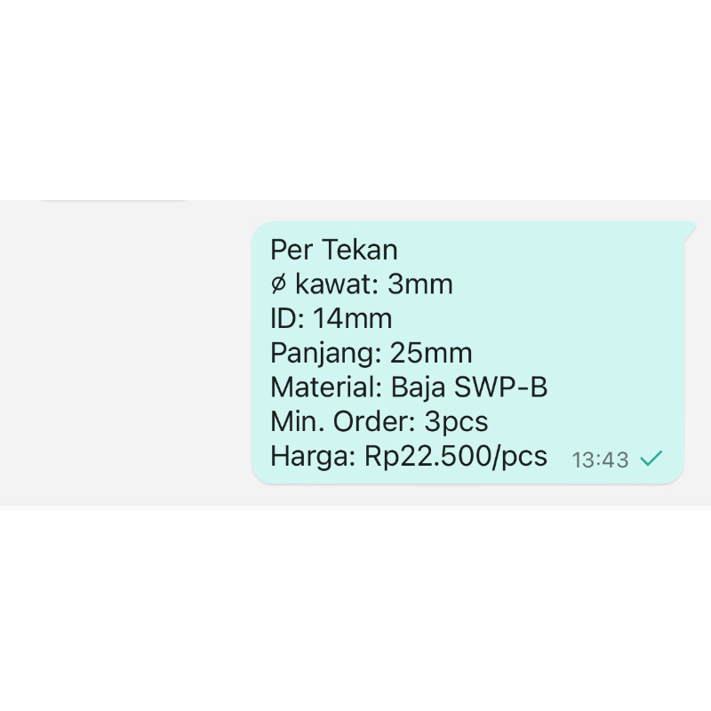 Per Spring Pegas Tekan ID 14mm Kawat 3mm Panjang 25mm Baja