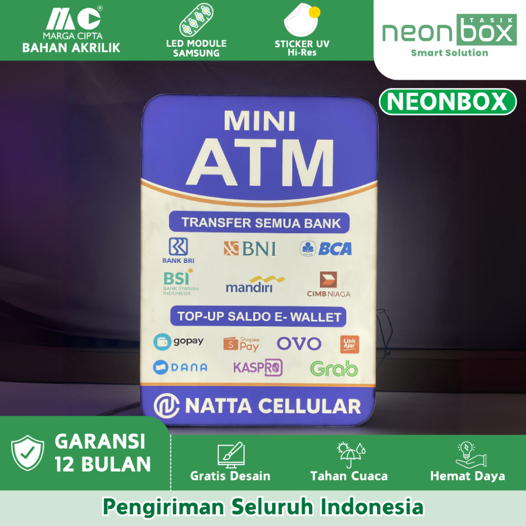 Neon Box Akrilik Kotak Neon Box Akrilik ATM Neon Box 2 Sisi Outdoor Indoor untuk segala usaha UMKM N