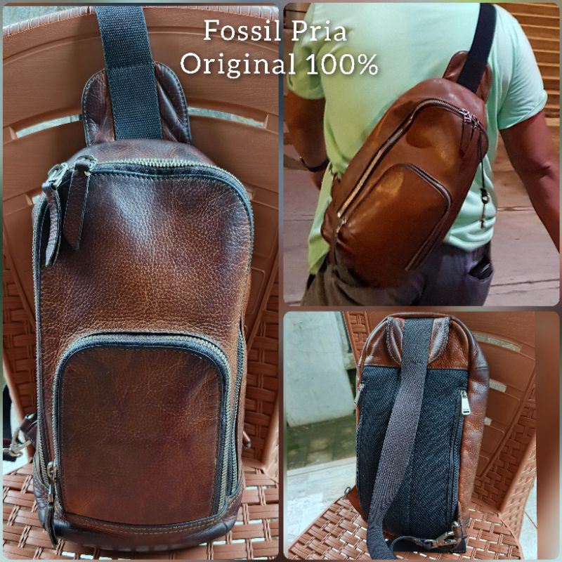 Tas Fossil Pria Waist Bag Brown Preloved second