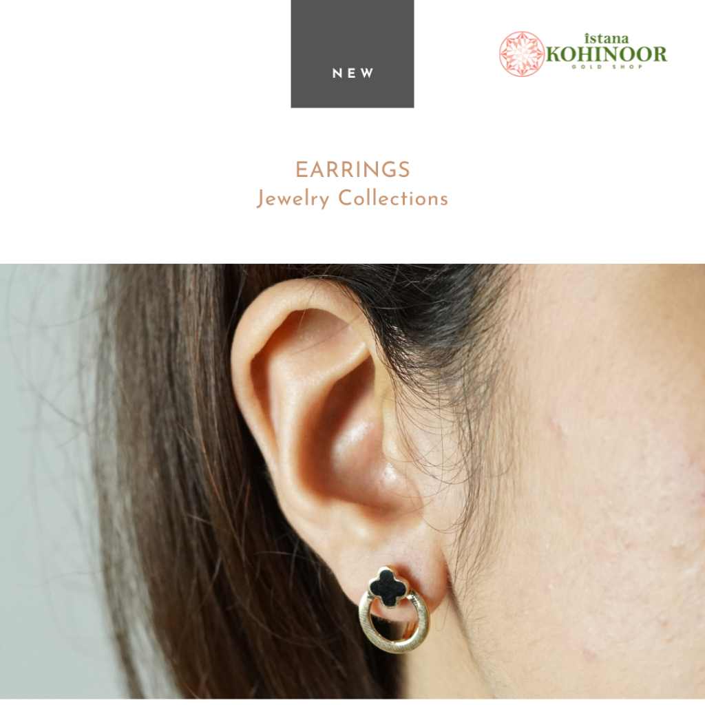 KOHINOOR ANTING EMAS EARRINGS 16K YELLOW GOLD CLOVER VARIASI HITAM