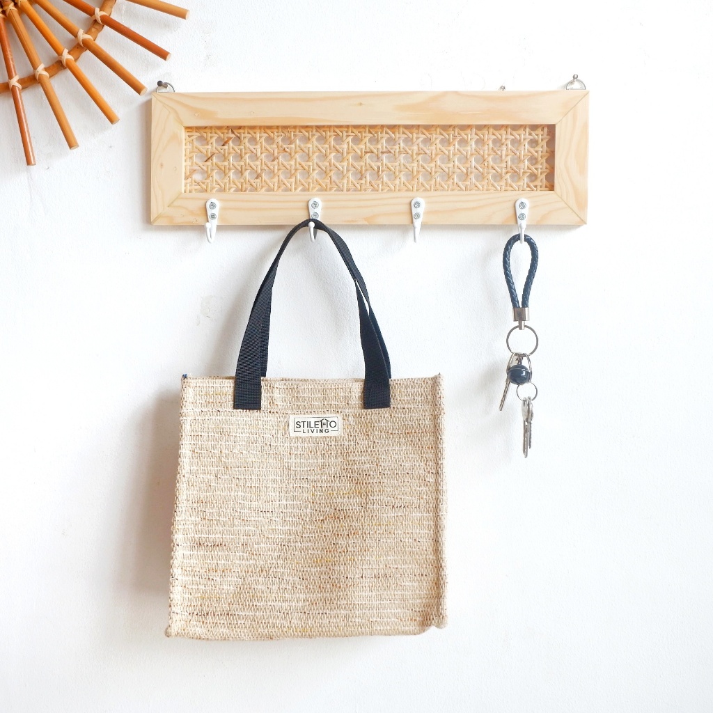 Nalumsari Mini Kapstok Rotan Webbing (Gantungan Rak Tempat Cantolan Wadah Kunci Tas Dinding Bohemian