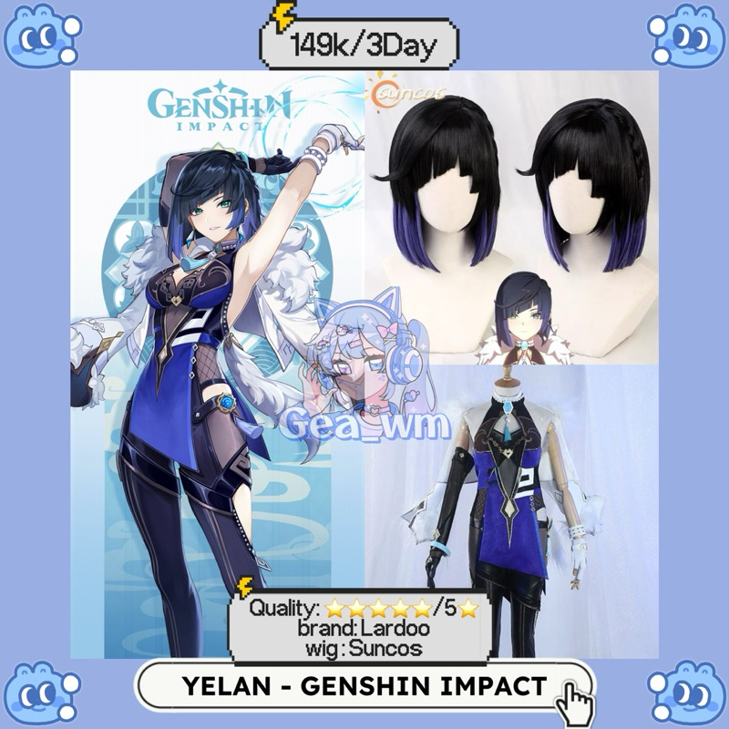 RENTAL SET KOSTUM COSPLAY YELAN GENSHIN IMPACT BRAND LARDOO HQ TAOBAO IMPORT