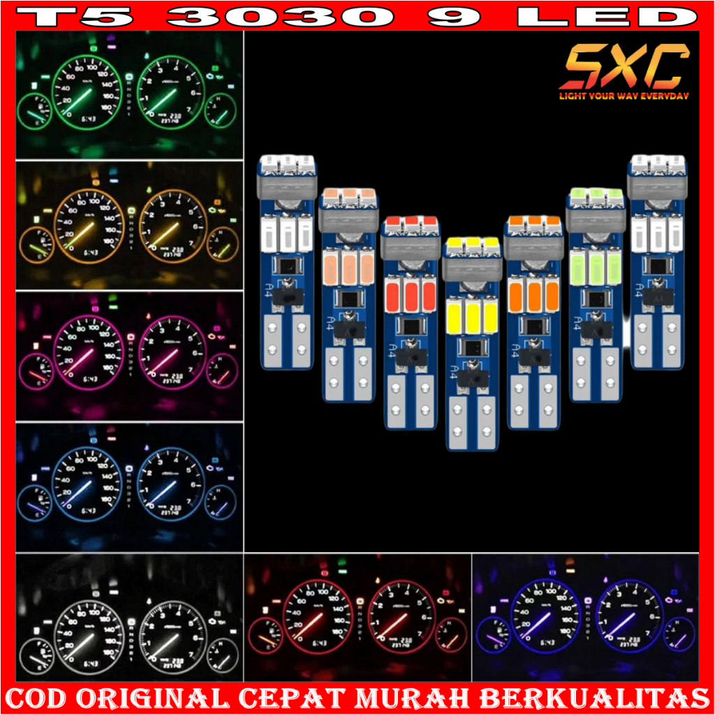 ORIGINAL LAMPU LED T5 SPEEDOMETER 9 LED DASBOARD LED CHIP 3030 MOTOR MOBIL SUPERBRIGHT