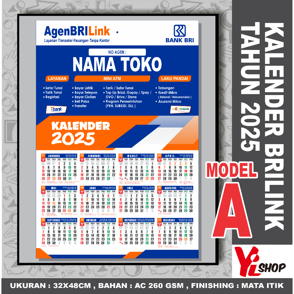 KALENDER AGEN BRILINK 2025 TANPA MINIMAL ORDER 1 LBR