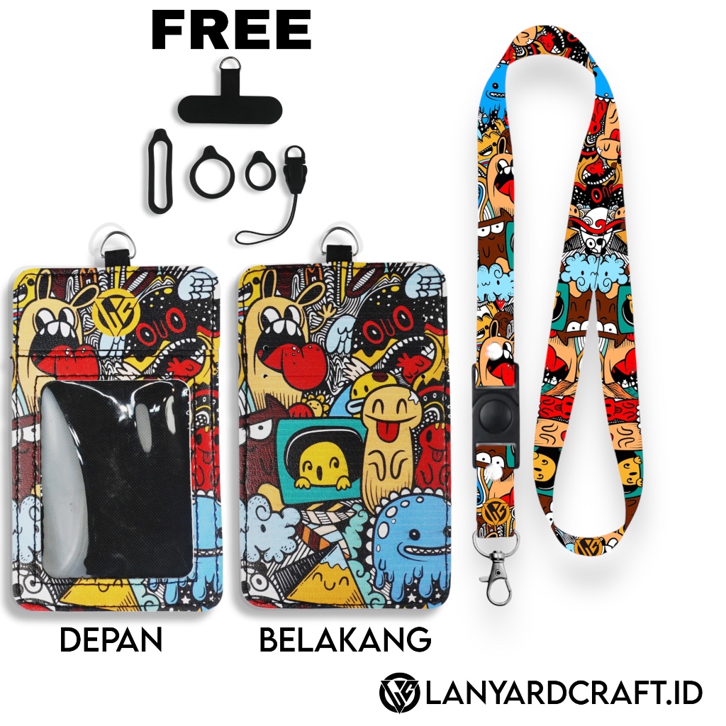 

Lanyard Craft Holder ID Card Kulit Printing UV Various type - Doodle Series V2