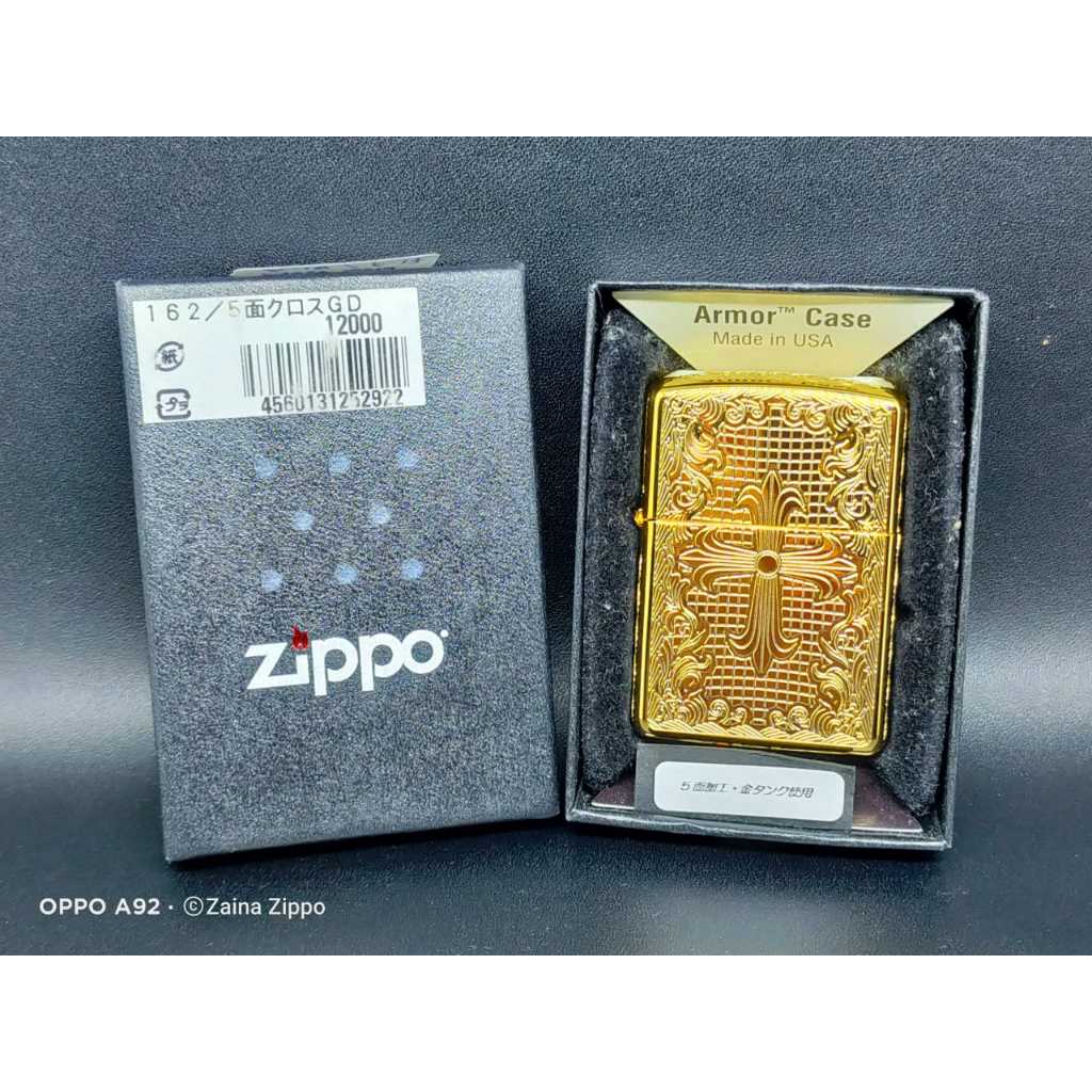Zippo Armor Floral Cross Design Gold Plated 18k 5 sisi Japan Market Original