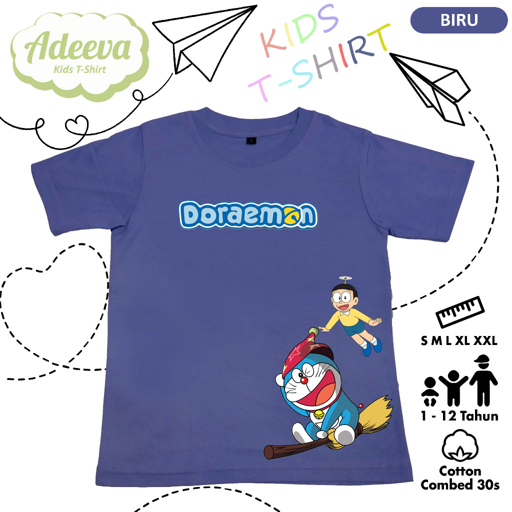 Kaos Anak Karakter Doraemon Nobita Usia 1-12 Tahun Baju Anak Karakter Doraemon Laki-Laki dan Perempu
