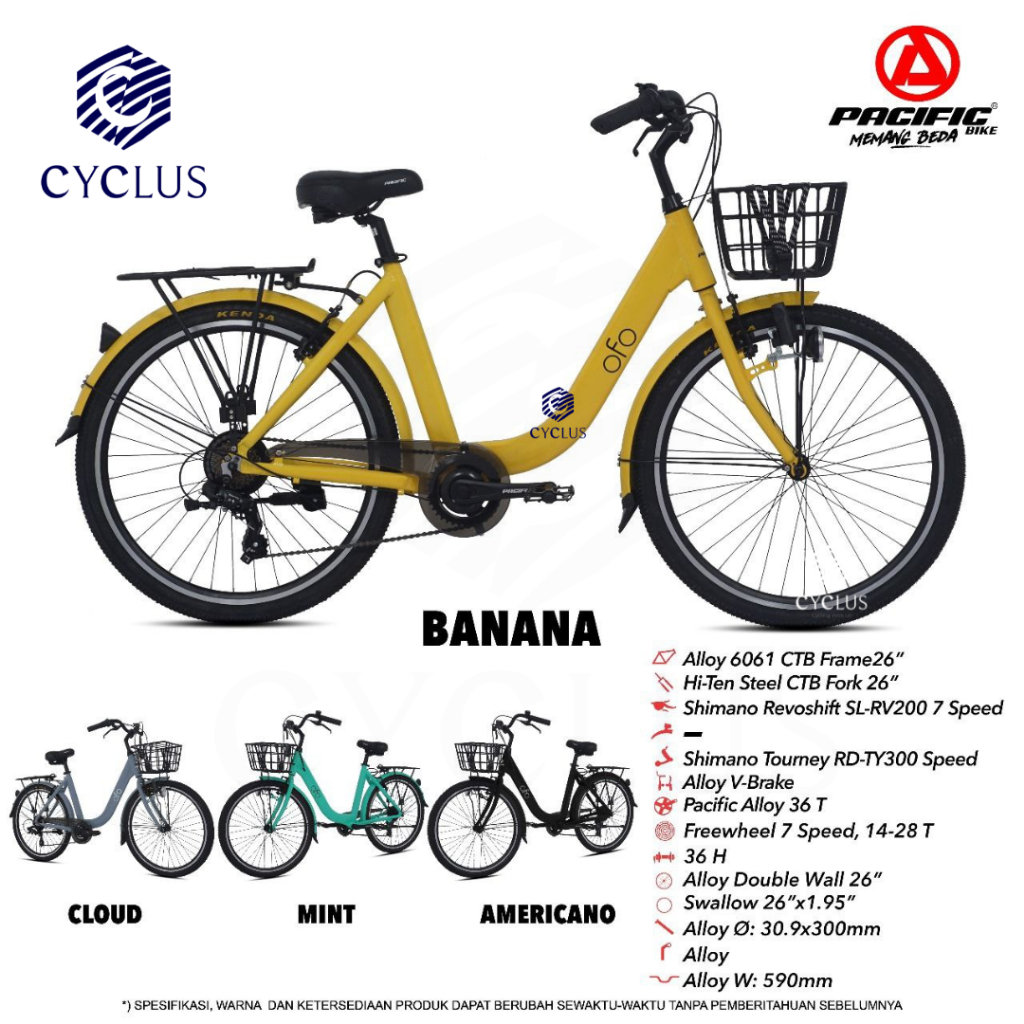 Sepeda Pacific OFO CTB Urban City Bike Classic 26 Inch Vintage Pacific CTB Ofo NEW Keranjang 7 Speed