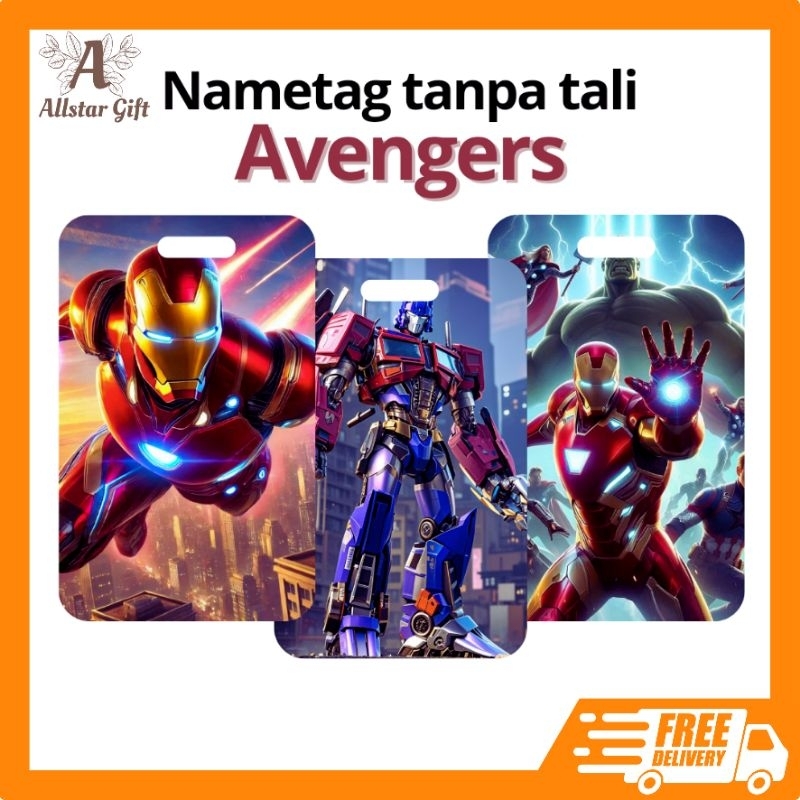 

N009 / Nametag Karakter Avengers / Robot / Nametag Tanpa Tali / Tempat Penyimpanan Kartu ATM / Kartu Busway