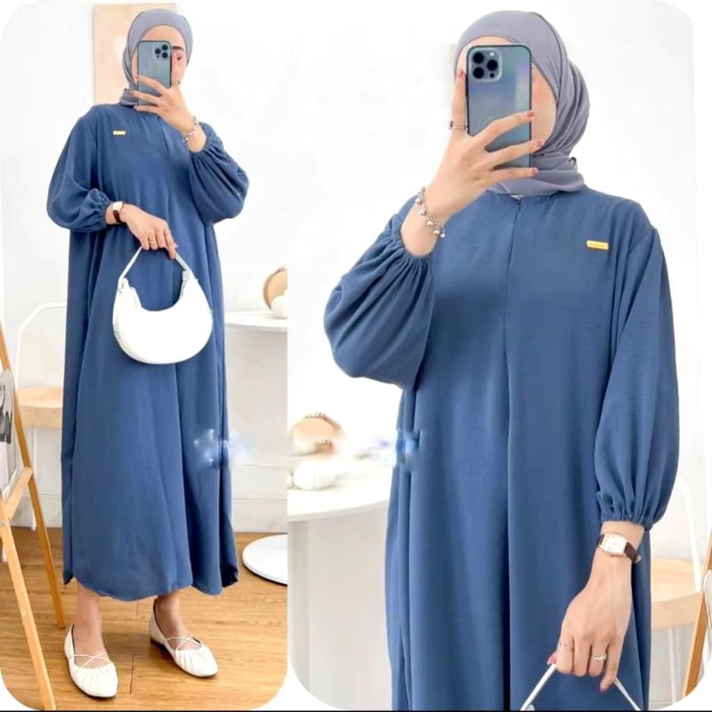 Terbaru | Daster Crinkle Airflow Gamis Crinkle Polos Lengan Panjang LD 120 Busui Resleting depan | D