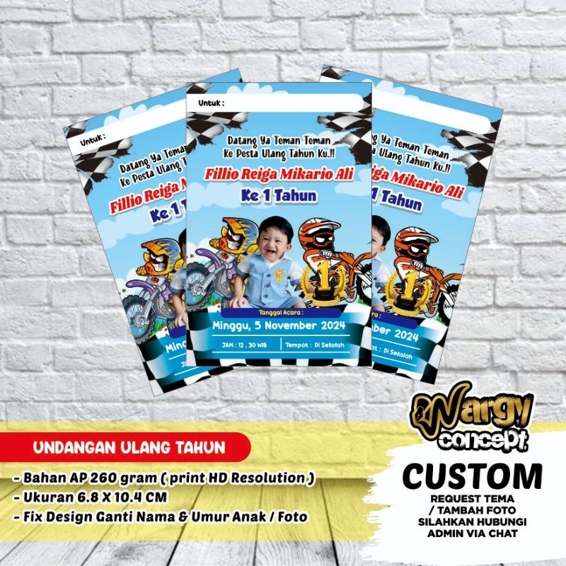 Undangan ulang tahun anak cowo,  undangan custom free desain