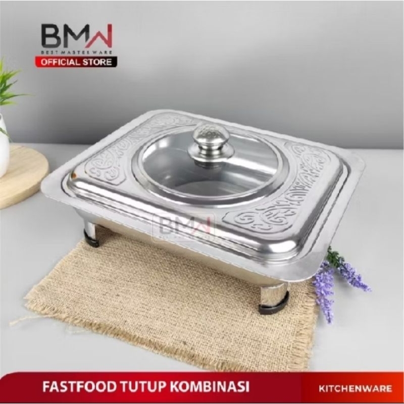 BMW Tempat Prasmanan wadah lauk sayur Fast Food Tutup Kaca hidangan stainless BATAM