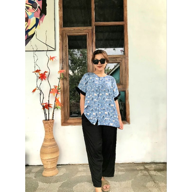 ONESET PAJAMAS RAYON, Pajamas tangan pendek wanita