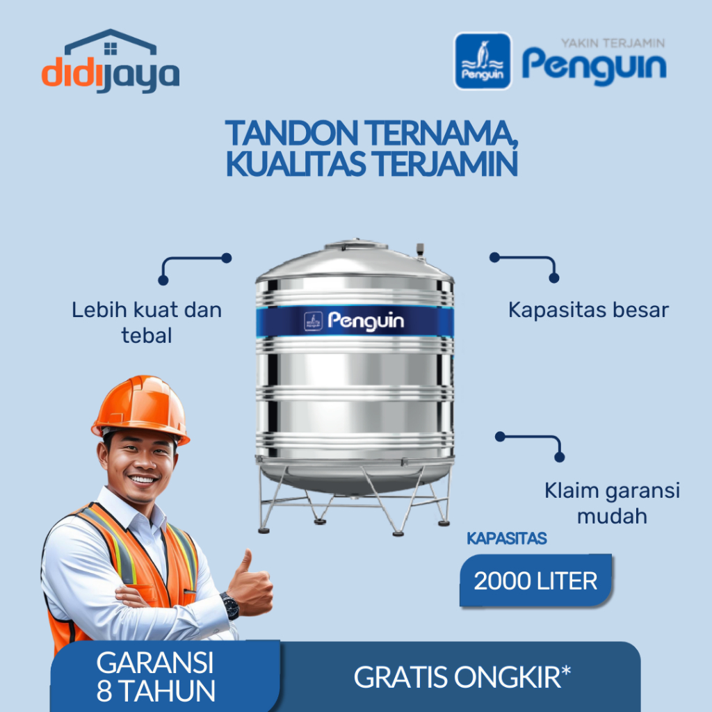 Tangki Air Stainless Steel 2000 Liter Penguin | Toren Air | Tandon Air Stainless Steel TBSK 2000