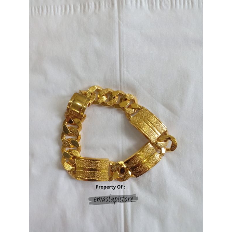 Gelang Medium Plat Garis Pasir Petak Lapis Emas 999 Banjar