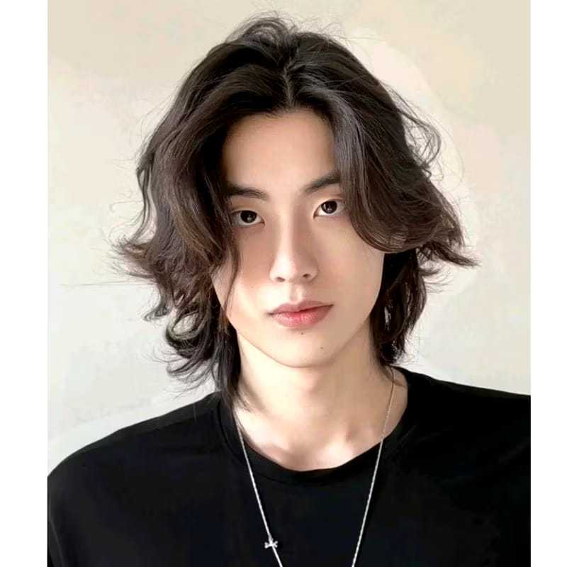 Wig gondrong wig curly pria tanpa poni