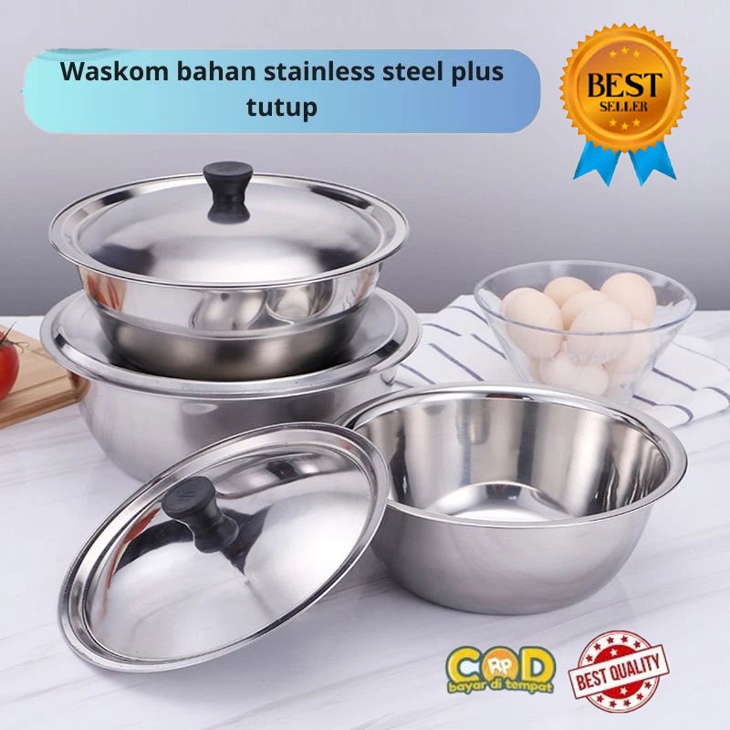 Promo Baskom stainless set Mangkok Bertutup stainless impor murah panci wadah saji praktis tutup