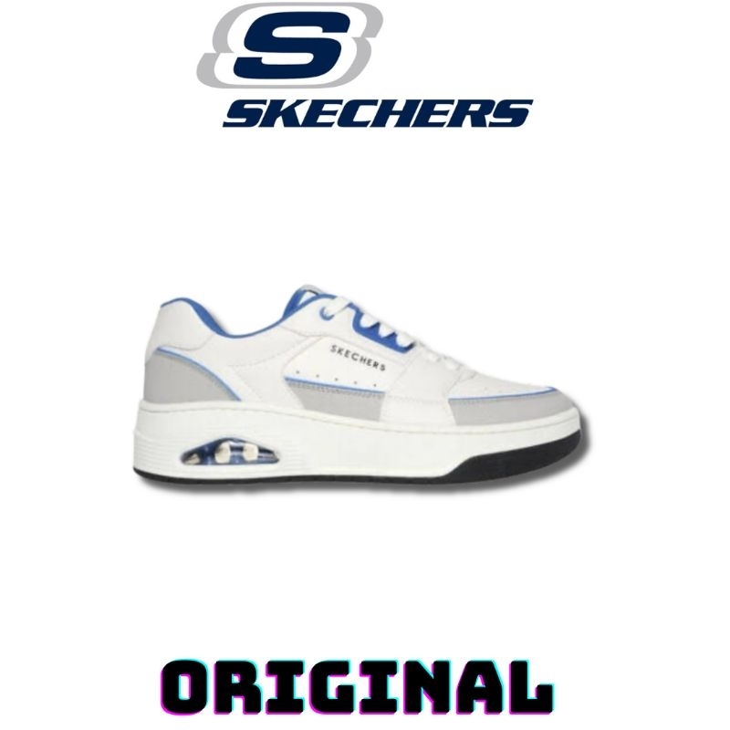 Sepatu Skechers Los Angeles Uno Court Low White Blue Men's ( 183140/WBL ) Original
