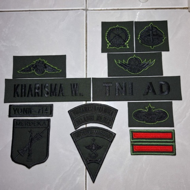 ATRIBUT BORDIR PAPAN NAMA PDL TNI AD AL AU PERKERAS