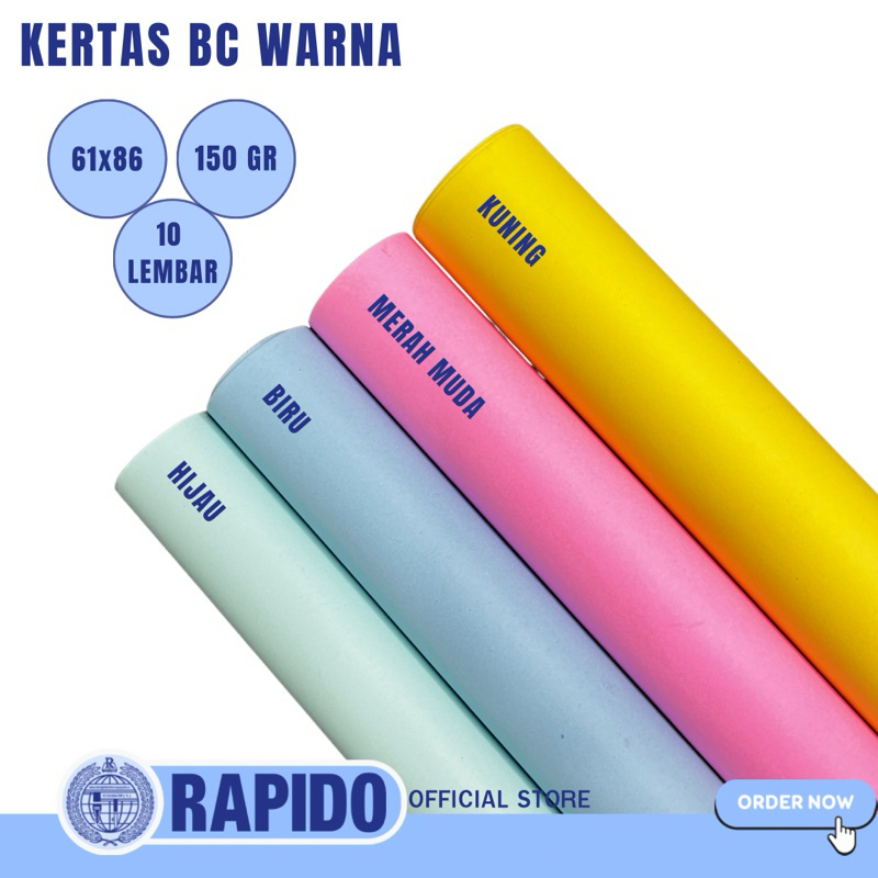 

(10 lembar) Kertas karton Manila warna / Kertas BC Warna / Karton Manila Uk. 61x86 cm 150 Gr