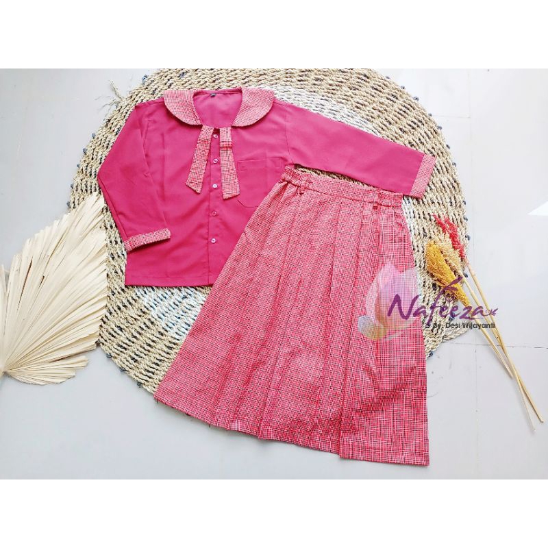 Seragam Sekolah TK Anak Baju Gamis Set TPA Setelan Tunik Koko Kemeja Blouse Kotak Kotak Salur Katun