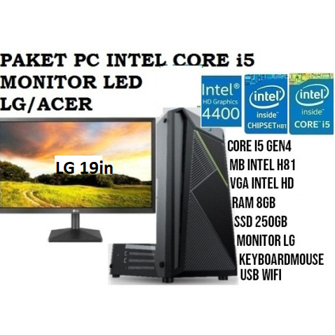 Paket PC Intel Core i5 Gen4 8GB SSD Monitor Lenovo 20in Keyboard Mouse