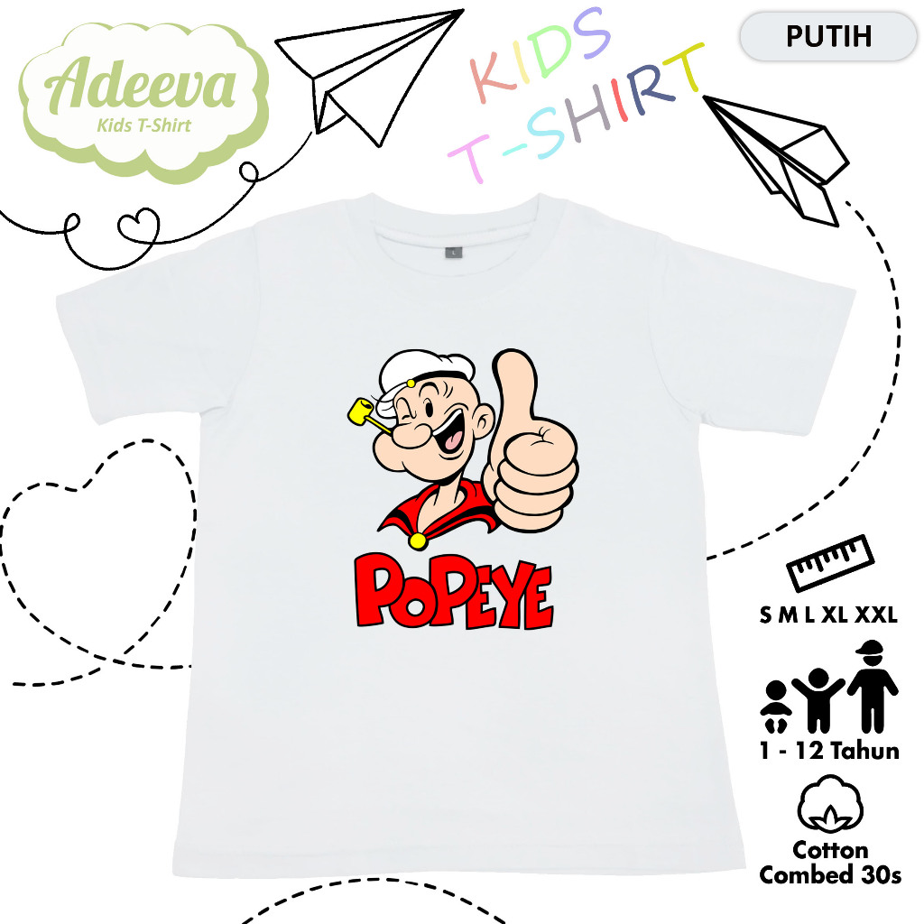 Kaos Anak Karakter Popeye Usia 1-12 Tahun Baju Anak Popeye Laki-Laki dan Perempuan