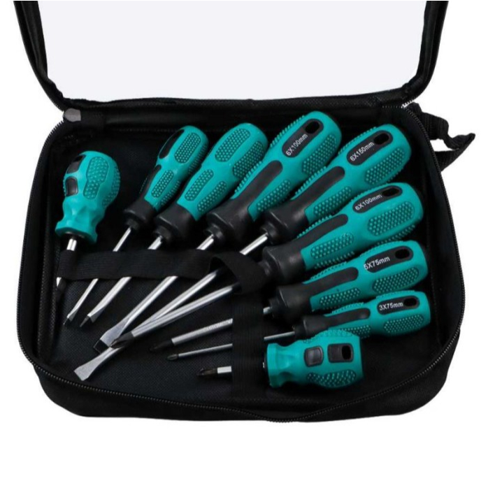 Obeng Set Plus dan Min Panjang Pendek Magnet Reparasi Head 10 in 1 lengkap