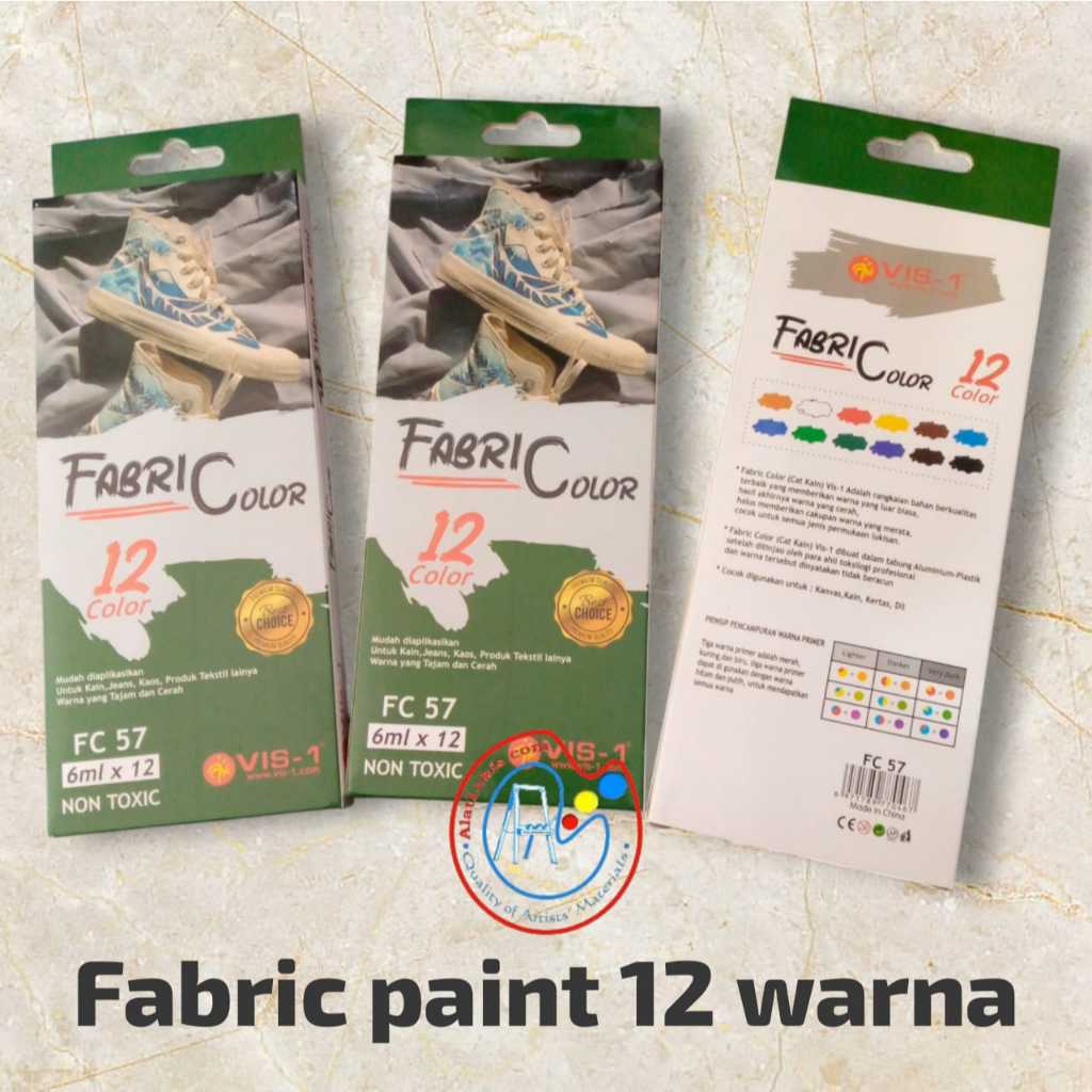 

Vis-1 12 Warna Fabric Paint Cat Khusus Untuk Melukis Di Kain Dan Bahan Tekstil Lainnya