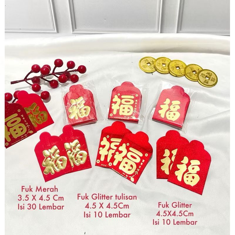 

ANGPAO FUK Mini 4 x4 cm Isi 30pcs dan 10pcs - Hongbao Fu Emas Amplop Imlek
