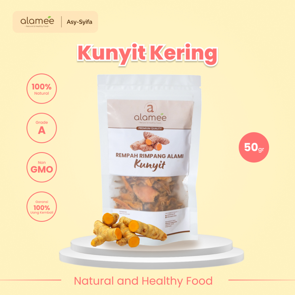 

ALAMEE Kunyit Kering Dried Turmeric Iris Rempah Rimpang Organik Alami Kunir Bumbu Seasoning 50gr