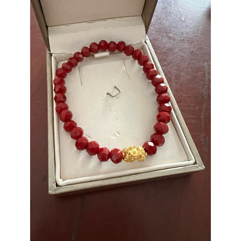 Gelang batu merah emas Hongkong 24k
