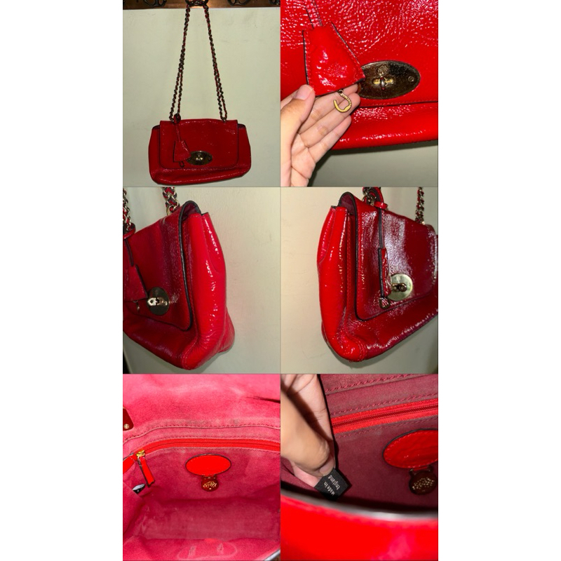 mulberry lily sling bag red pattent leather preloved