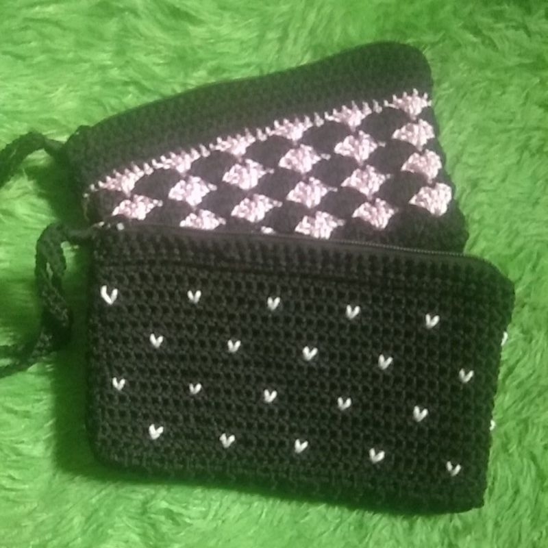 Dompet rajut  2 ruang /2 resleting/dompet hp