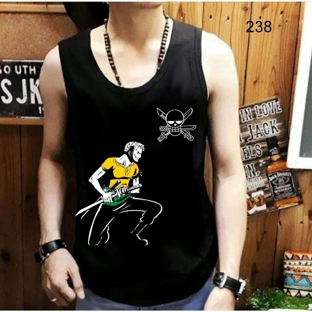 Singlet Pria Santai Hitam Motif Zoro