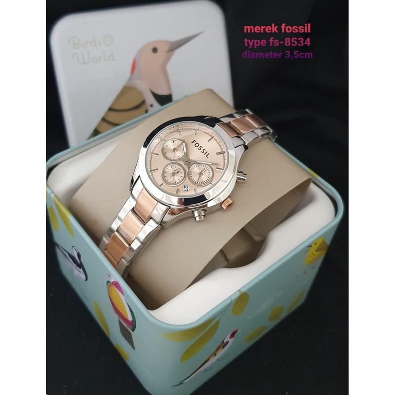 Include Box Kaleng ‼️ Jam Tangan Wanita FS8534 Chrono On Rantai Steinless Solid