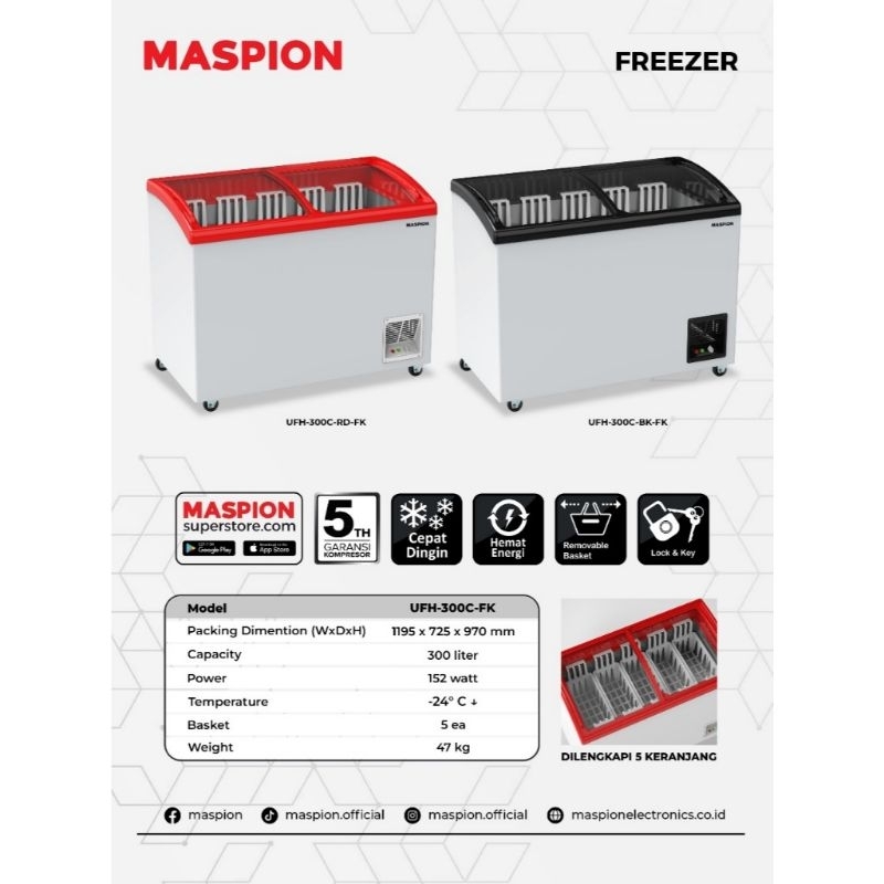 BOX FREEZER SLIDING KACA MASPION 300LITER UFH300CFK