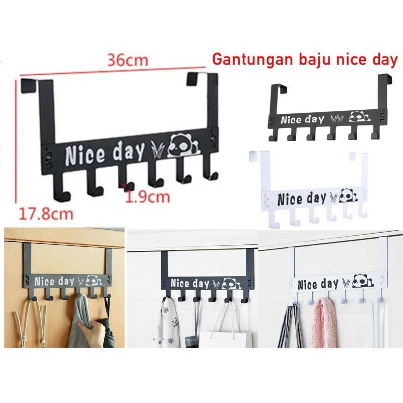 Gantungan  Baju Hook Nice Day Minimalis Gantungan Belakang Pintu Tanpa Paku