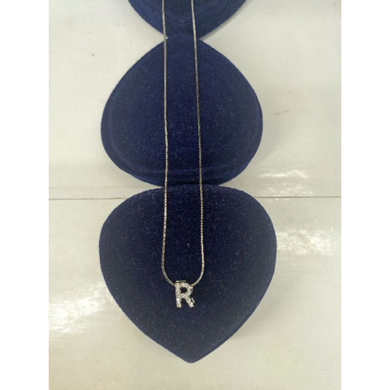 kalung italy kaca + gandulan tusuk huruf R full mata