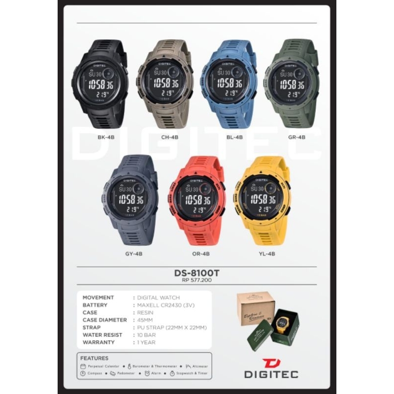 Jam Tangan Pria Digital Terbaru Merk Digitec DS-8100T Original 100% Include Box & Kartu Garansi