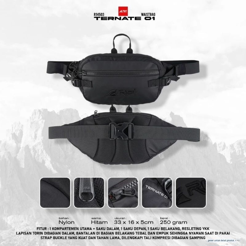 Tas Pinggang / Waist Bag Pria Ternate 01 Hitam Arei Outdoorgear