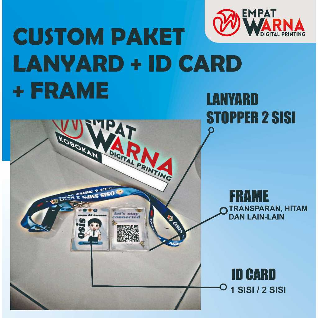 

CUSTOM PAKET TALI LANYARD + ID CARD 2 SISI + FRAME