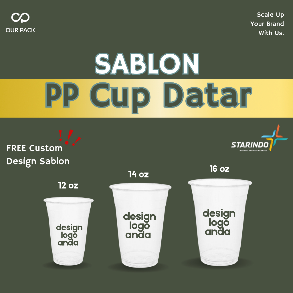 Sablon Cup Gelas PP Datar Merk Starindo Bening 12oz, 14oz dan 16oz Tebal 7 Gr (TEBAL)