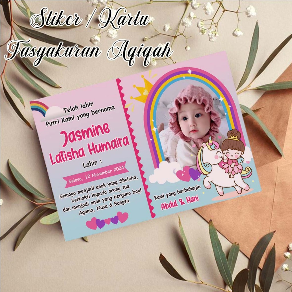 Stiker / Kartu Kelahiran Bayi Custom, Tasyakuran Kelahiran, Tasyakuran Selapan, Tasyakuran Aqiqah
